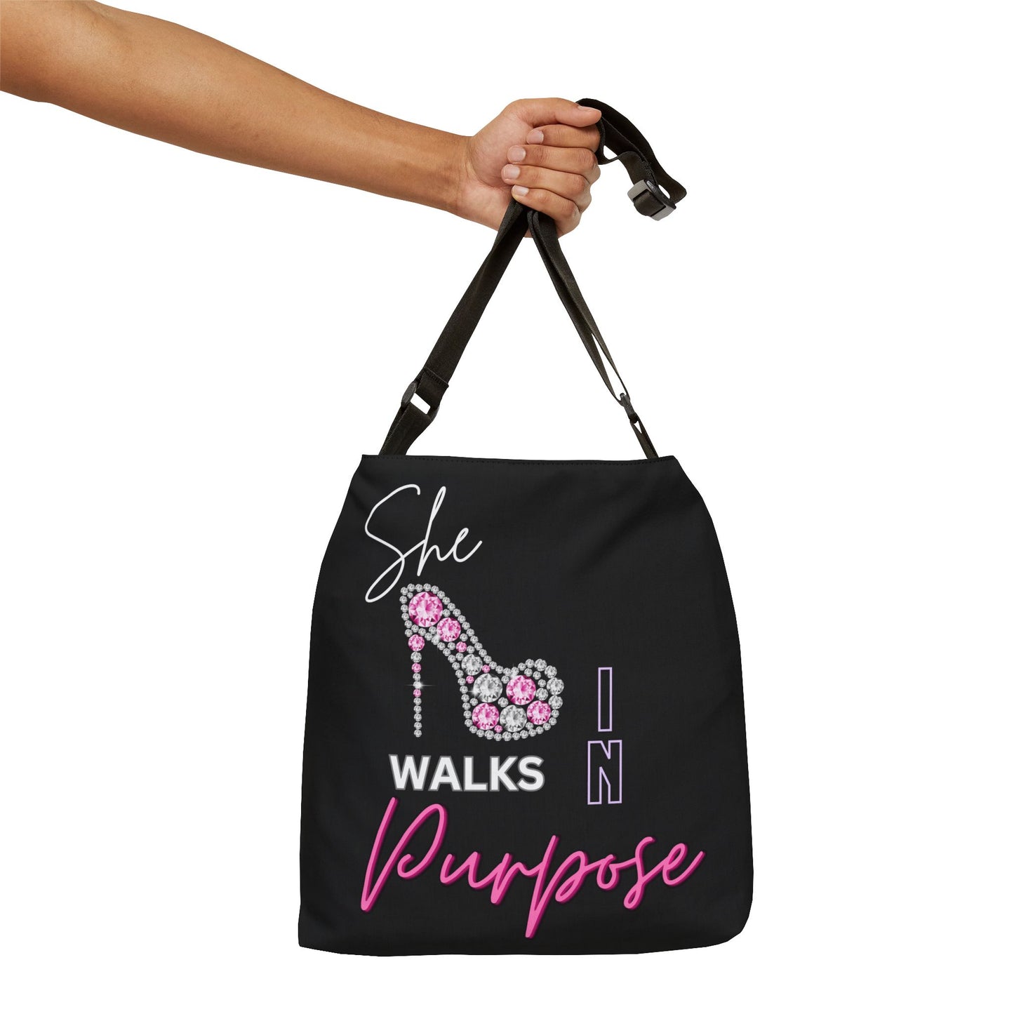 Adjustable Tote Bag - She Walks in Purpose High Heel Christian God's Design